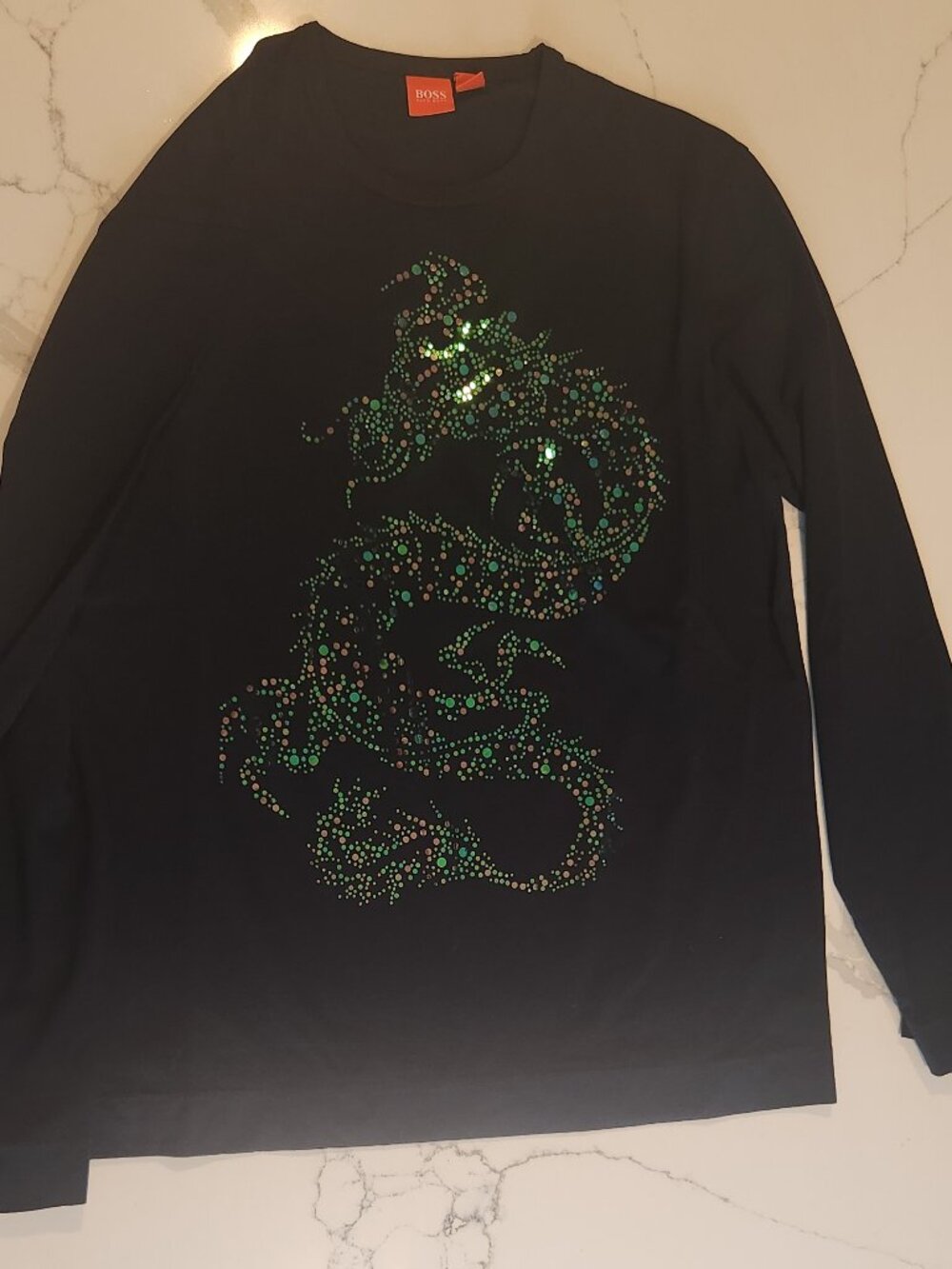 BOSS Hugo Boss Men's Long Sleeve Black Dragon Graphic Tee Size Small